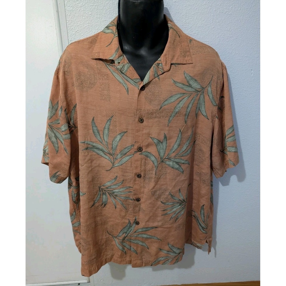 Caribbean Men's‎ XL Silk Blend Hawaiian Shirt Tropical Leaf Camp Button Front